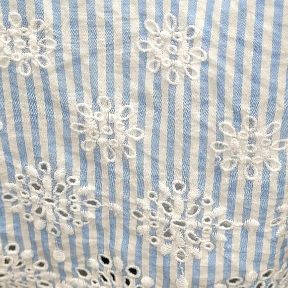 Loft Sz LP Blue Striped Eyelet Button Ruffle Swing‎ Dress Country Cottage Coasta - Picture 8 of 8